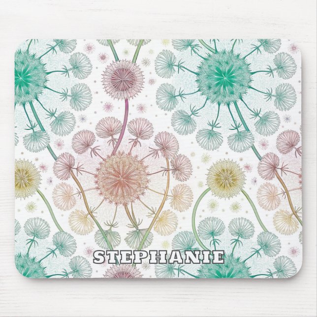 Whimsical Dandelion Breeze – Pastel Botanical Mouse Pad (Front)