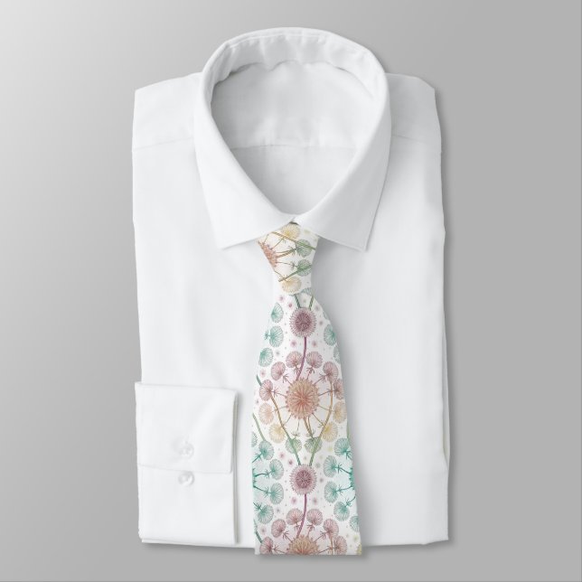 Whimsical Dandelion Breeze – Pastel Botanical Tie (Tied)