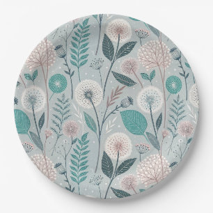 Whimsical Dandelion & Floral Folk Art Seamless (2) Paper Plate