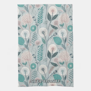 Whimsical Dandelion & Floral Folk Art Seamless (2) Tea Towel