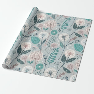 Whimsical Dandelion & Floral Folk Art Seamless (2) Wrapping Paper