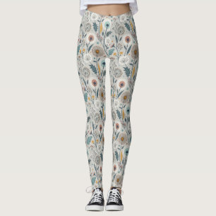 Whimsical Dandelion & Floral Folk Art Seamless Leggings