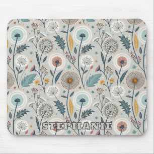 Whimsical Dandelion & Floral Folk Art Seamless Mouse Pad