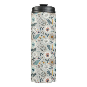 Whimsical Dandelion & Floral Folk Art Seamless Thermal Tumbler