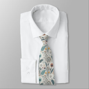 Whimsical Dandelion & Floral Folk Art Seamless Tie