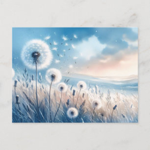 Whimsical Dandelion Fluff in the Wind Postcard