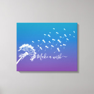 Whimsical Dandelion Make a Wish Blue Purple Ombre Canvas Print