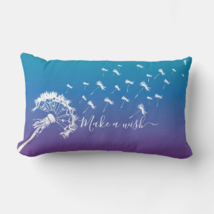 Whimsical Dandelion Make a Wish Blue Purple Ombre Lumbar Cushion