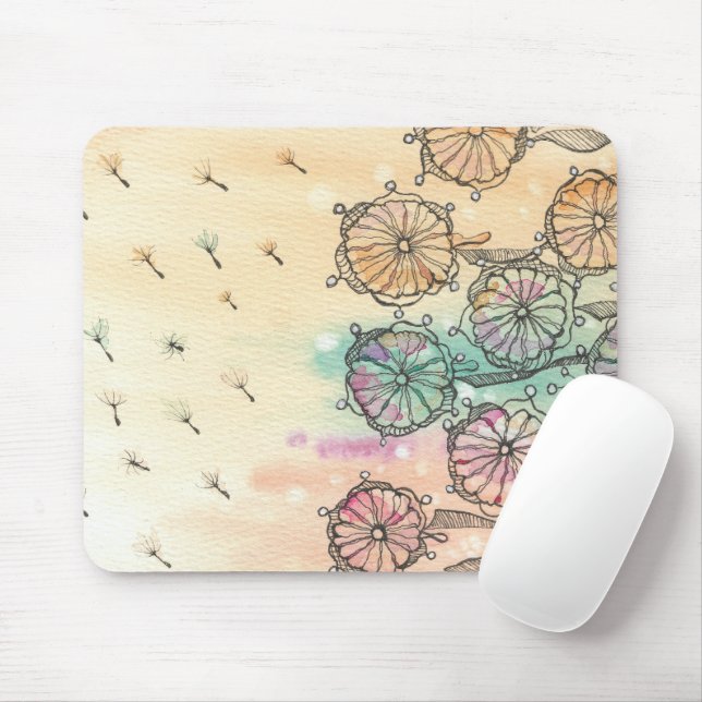 Whimsical Dandelion Meadow Mouse Pad (With Mouse)
