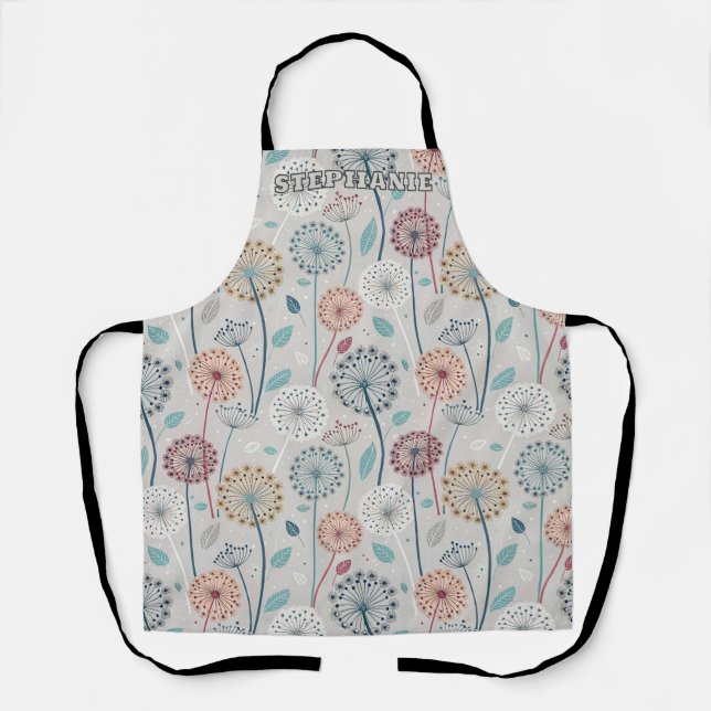 Whimsical Dandelion - Red, Yellow, White & Teal Apron (Front)