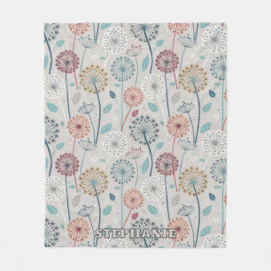 Whimsical Dandelion - Red, Yellow, White & Teal Fleece Blanket