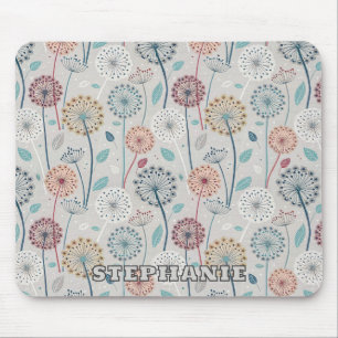 Whimsical Dandelion - Red, Yellow, White & Teal Mouse Pad