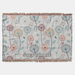 Whimsical Dandelion - Red, Yellow, White & Teal Throw Blanket