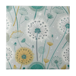 Whimsical Dandelion - Yellow, White & Teal Ceramic Tile