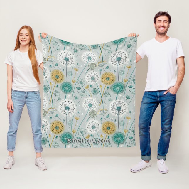 Whimsical Dandelion - Yellow, White & Teal Fleece Blanket (In Situ)