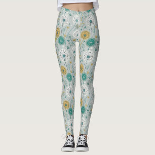 Whimsical Dandelion - Yellow, White & Teal Leggings