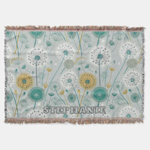 Whimsical Dandelion - Yellow, White & Teal Throw Blanket