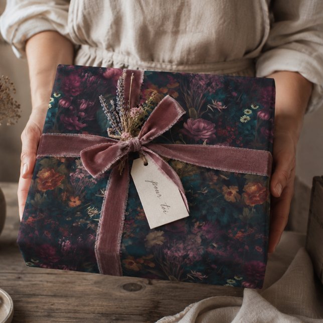Whimsical Dark Moody Boho Floral Decoupage Wrapping Paper (Creator Uploaded)