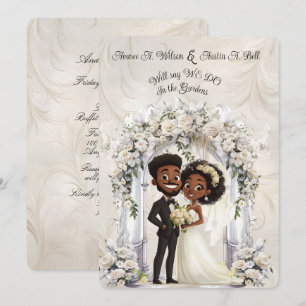 Whimsical Dark Skin Bride Groom Wedding Arch Invitation