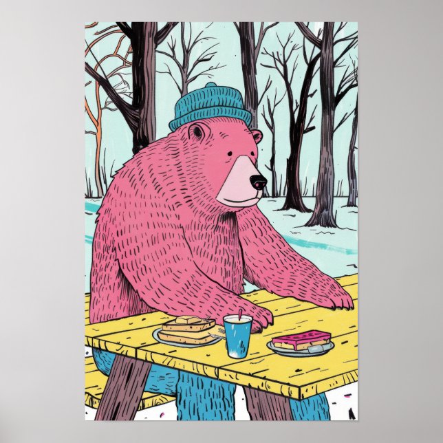 Whimsical David Shrigley Style Bear Sitting Poster (Front)