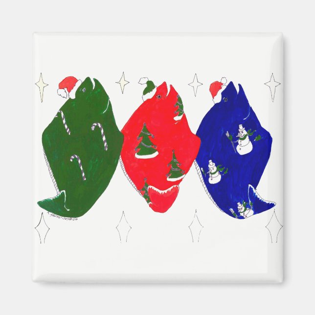 Whimsical Decorative Alaska Christmas Halibut Magnet (Front)