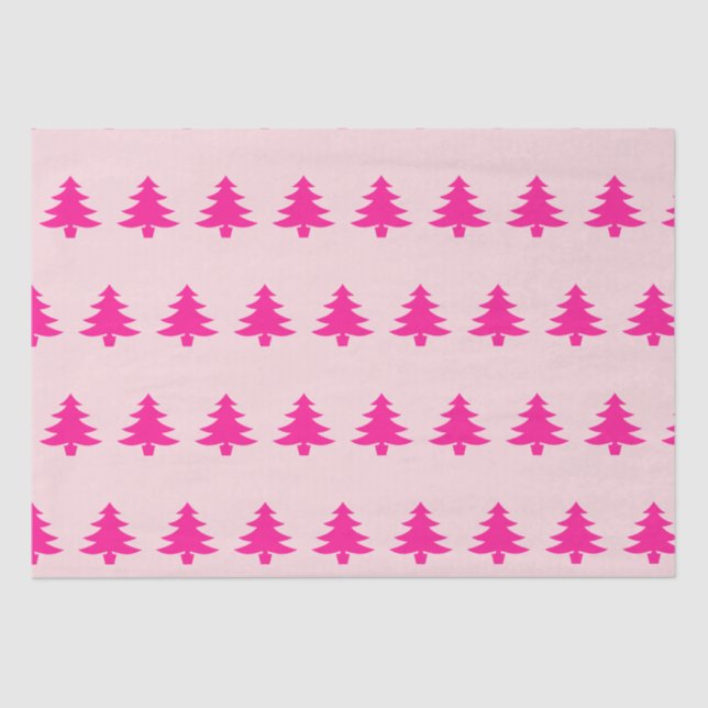 Whimsical Deep Pink Christmas Trees Pale Pink Tissue Paper (Front)