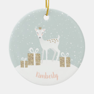 Whimsical Deer Christmas Ceramic Ornament