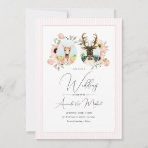 Whimsical Deer Couple Floral Wedding Invitation