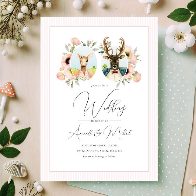 Whimsical Deer Couple Floral Wedding Invitation (Whimsical Deer Couple Floral Wedding Invitation)