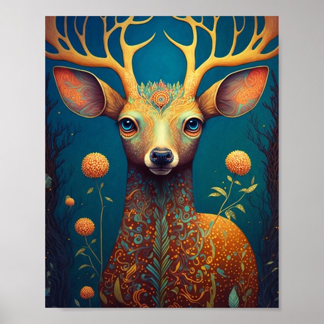 Whimsical Deer Fantasy Art Poster (Front)