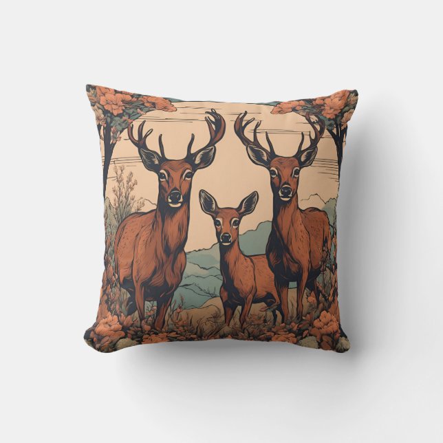 Whimsical Deer Grazing D1 Cushion (Front)