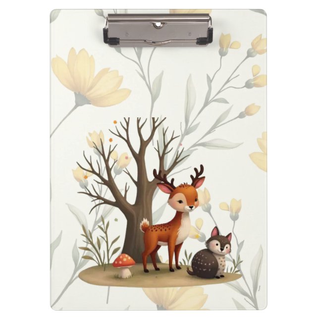 Whimsical Deer & Hedgehog Clipboard  (Front)