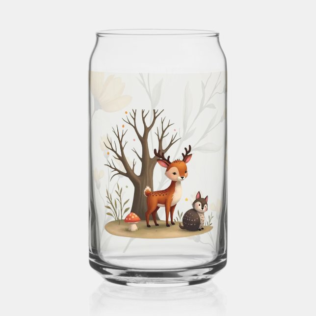 Whimsical Deer & Hedgehog Printed Can Glass (Front)