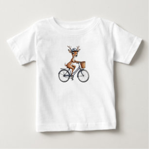 Whimsical Deer Riding a Bicycle – Hand-Drawn Baby T-Shirt