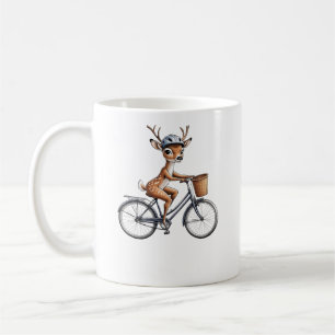 Whimsical Deer Riding a Bicycle – Hand-Drawn Coffee Mug