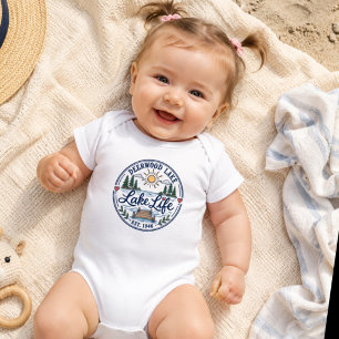 Whimsical Deerwood Lake Dock Pines Lake Life Baby Bodysuit