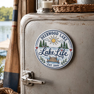 Whimsical Deerwood Lake Dock Pines Magnet