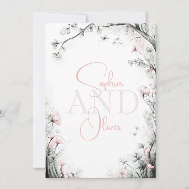 Whimsical Delicate Blush Floral Branch  Invitation (Front)