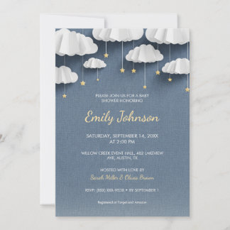 Whimsical Denim Blue Baby Shower Invitation Card