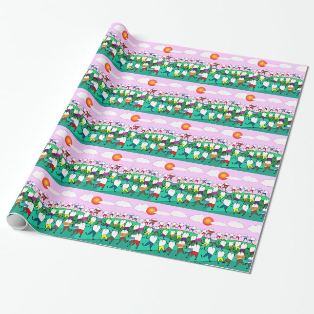 Whimsical Dental  Tooth Art Gifts Wrapping Paper (Unrolled)