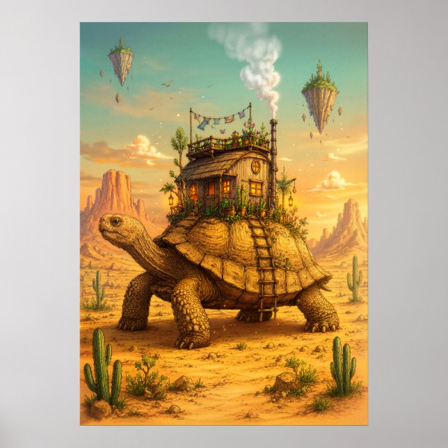 Whimsical Desert Fantasy World Giant Turtle House  Poster (Front)