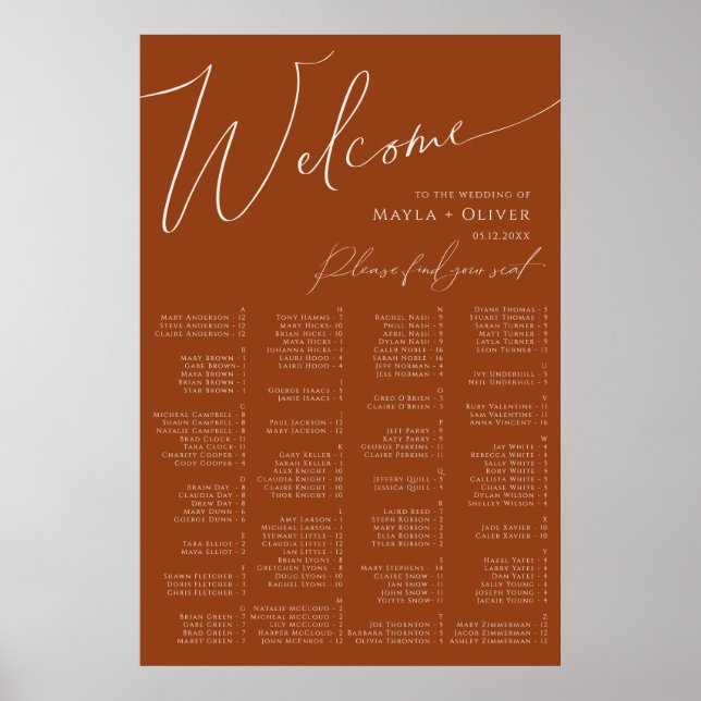 Whimsical Desert | Terracotta Alphabetical Seating Poster (Front)