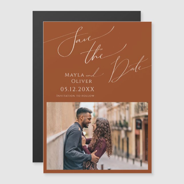 Whimsical Desert | Terracotta Save The Date Magnetic Invitation (Front/Back)