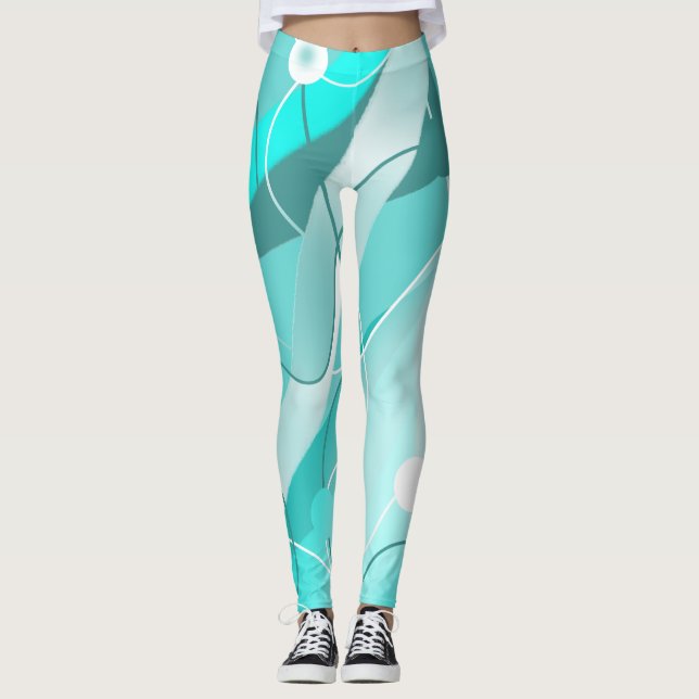 Whimsical Design in Shades of Teal / Turquoise Leggings (Front)