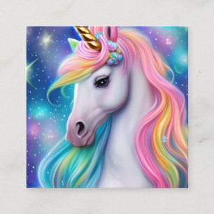 Whimsical Detailed Fantasy Cute Kawaii Unicorn Square Business Card