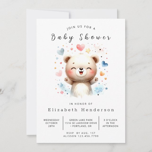 Whimsical Digital Bear Baby Shower Invitation (Front)