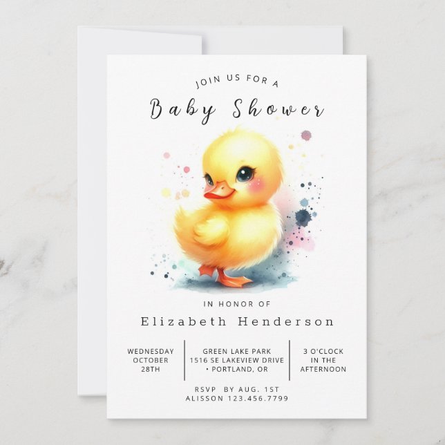 Whimsical Digital Duck Baby Shower Invitation (Front)