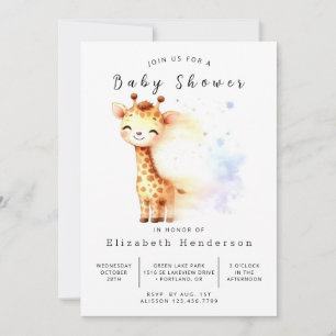 Whimsical Digital Giraffe Baby Shower  Invitation