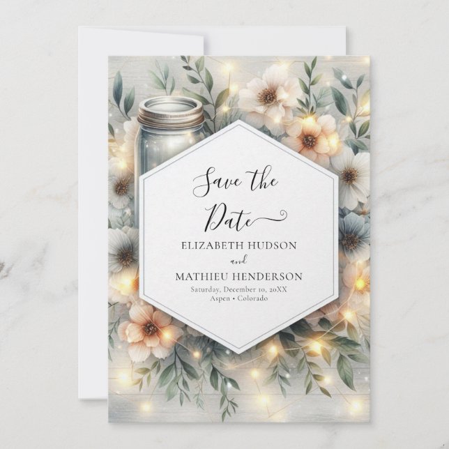 Whimsical Digital Mason Jar Wedding  Save The Date (Front)