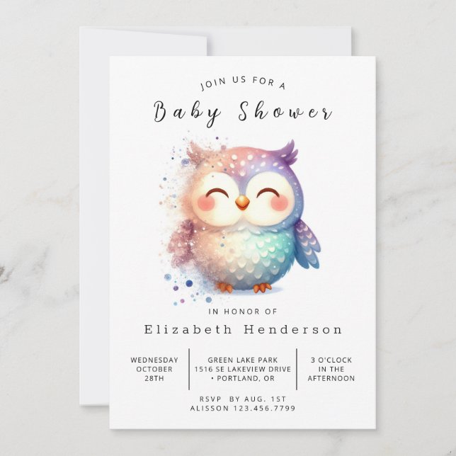 Whimsical Digital Owl Baby Shower Invitation (Front)